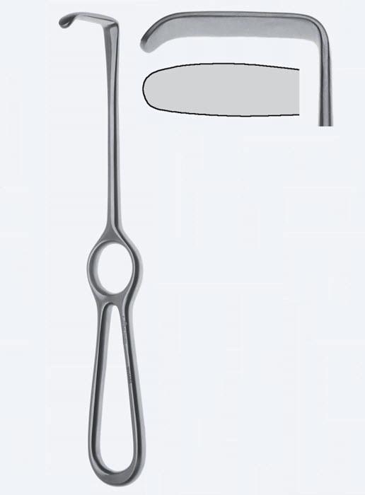 Ретрактори (ранорозширювачі) "Langenbeck", вигнуті, тупокінцеві, розмір леза 40 x 11 мм, загальна довжина 210 мм. Бренд - Asanus Medizintechnik Gmb, Німеччина